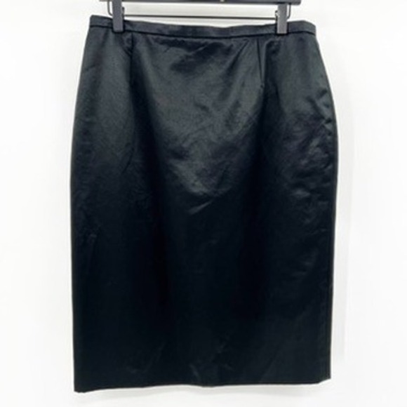 Celine Black Silk Blend Pencil Skirt Midi High Waisted Button Zip Closure L - Picture 2 of 4